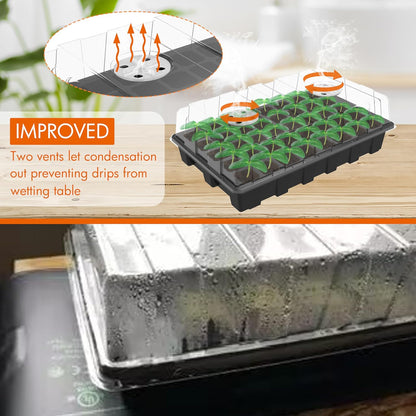 5-Set Seed Starter Tray Kits, Durable Plant Germination Trays with Humidity Vented Domes and Bases, Ideal for Seed Starting, Indoor Gardening, and Greenhouse (Total 200 Cells)