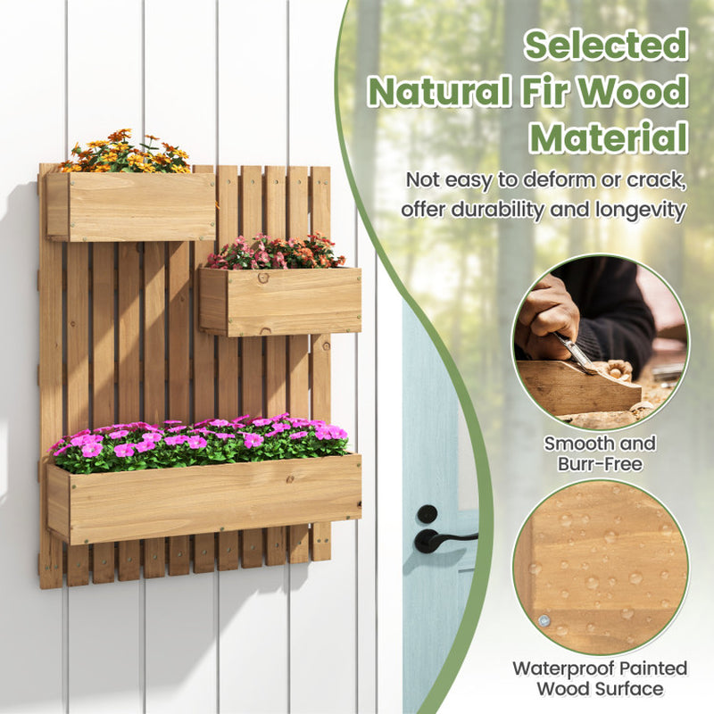 3-Box Wooden Raised Garden Bed with Trellises and Fabric Liners