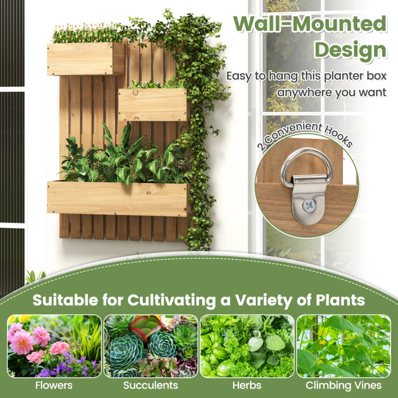 3-Box Wooden Raised Garden Bed with Trellises and Fabric Liners