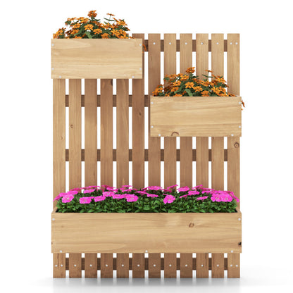 3-Box Wooden Raised Garden Bed with Trellises and Fabric Liners